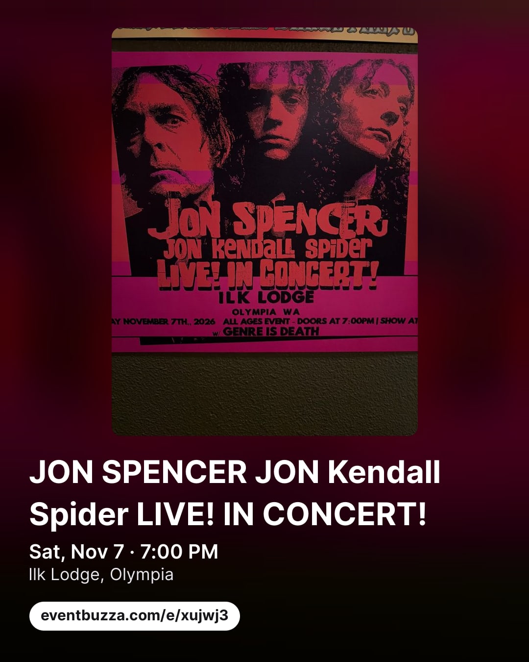 Post picture for JON SPENCER JON Kendall Spider LIVE! IN CONCERT!