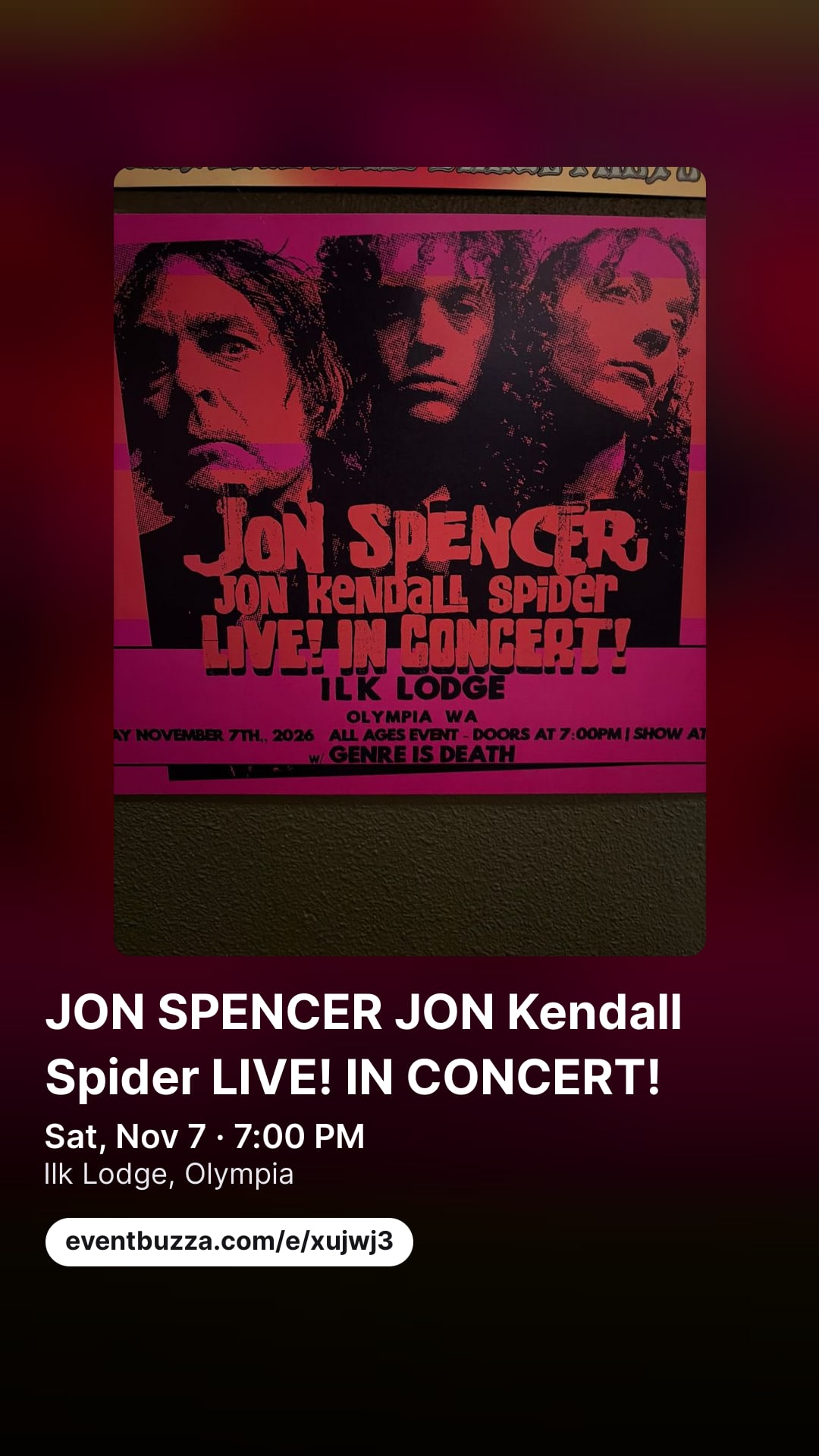 Story picture for JON SPENCER JON Kendall Spider LIVE! IN CONCERT!