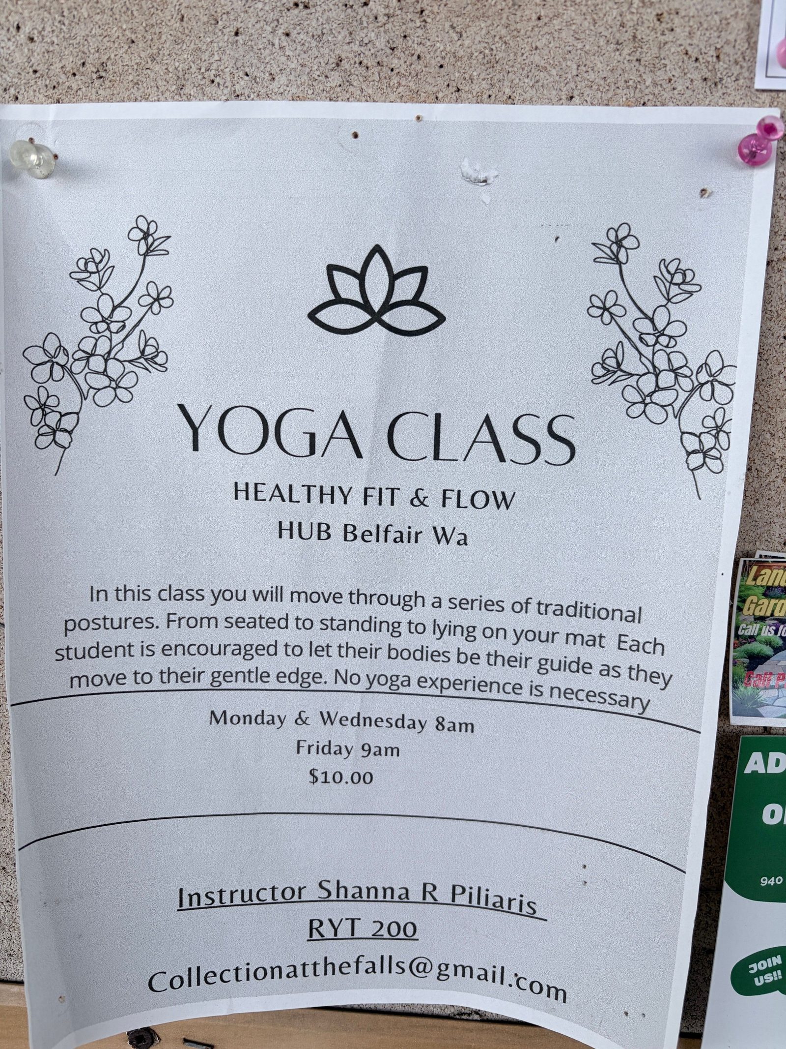 Flyer for YOGA CLASS HEALTHY FIT & FLOW