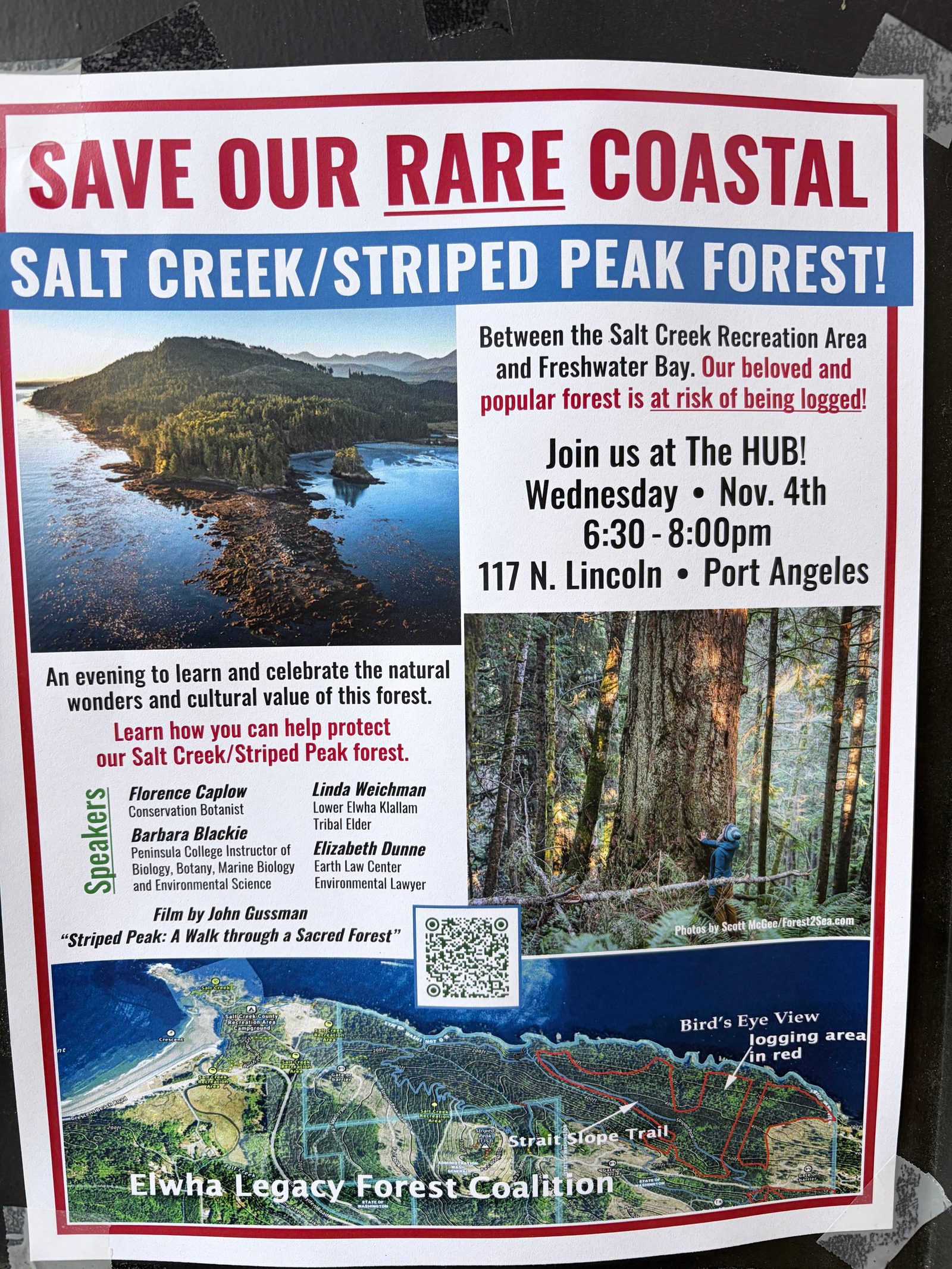 Flyer for SAVE OUR RARE COASTAL SALT CREEK/STRIPED PEAK FOREST!