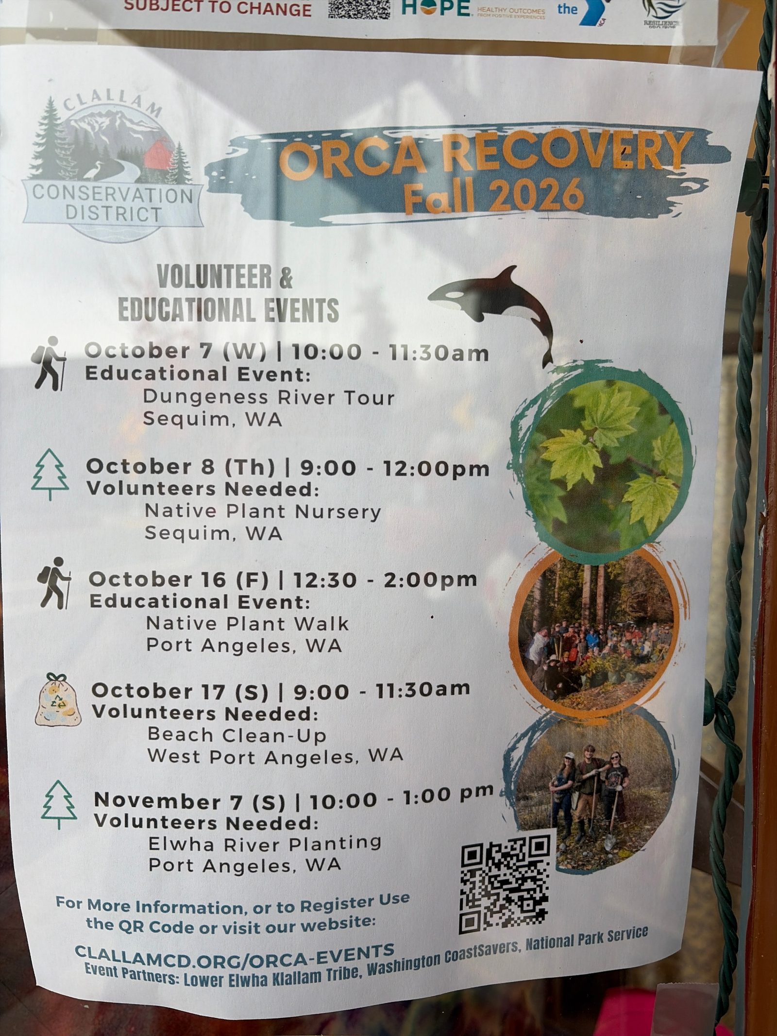 Flyer for Volunteers Needed: Elwha River Planting