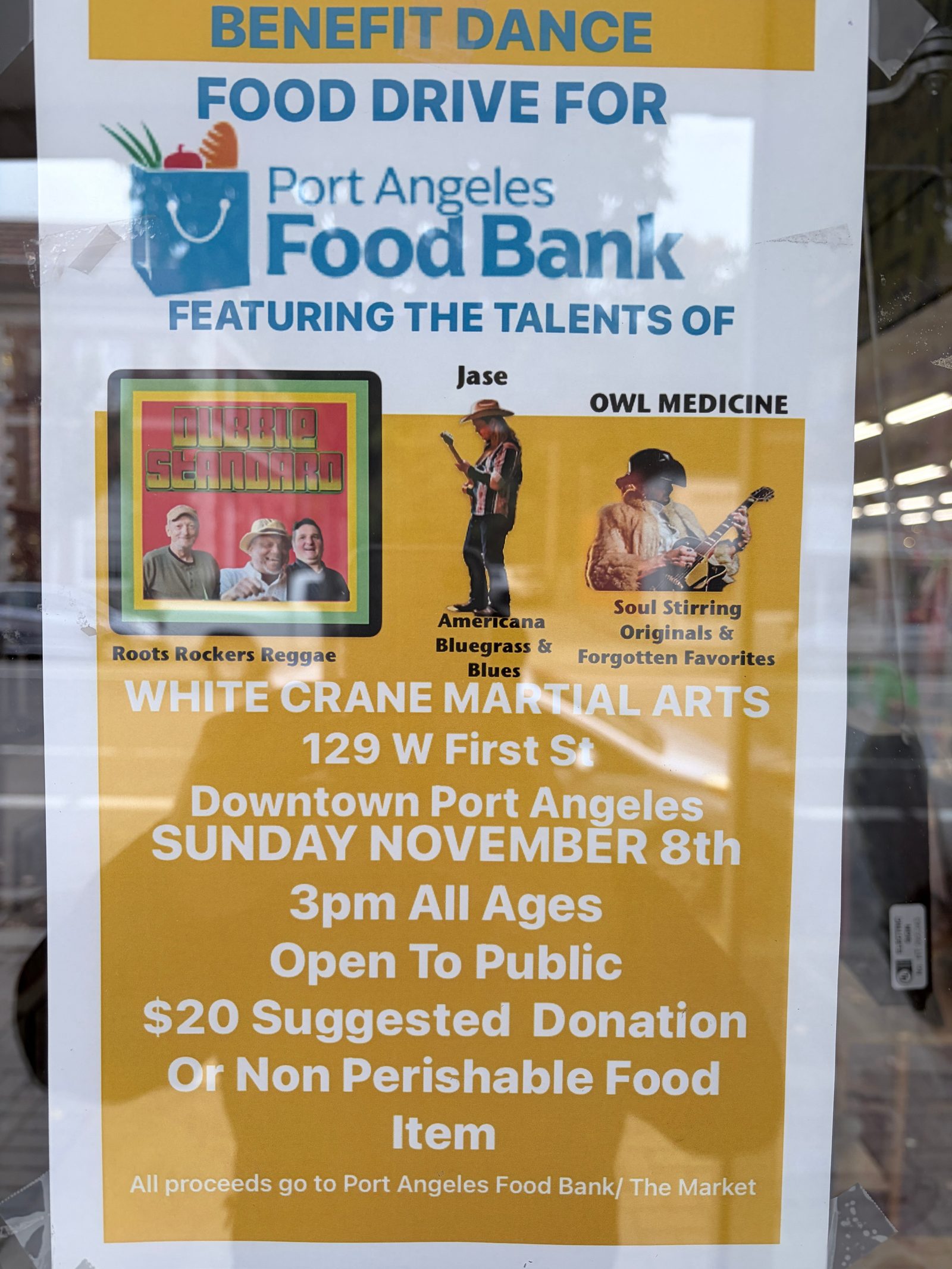 Flyer for BENEFIT DANCE FOOD DRIVE FOR Port Angeles Food Bank