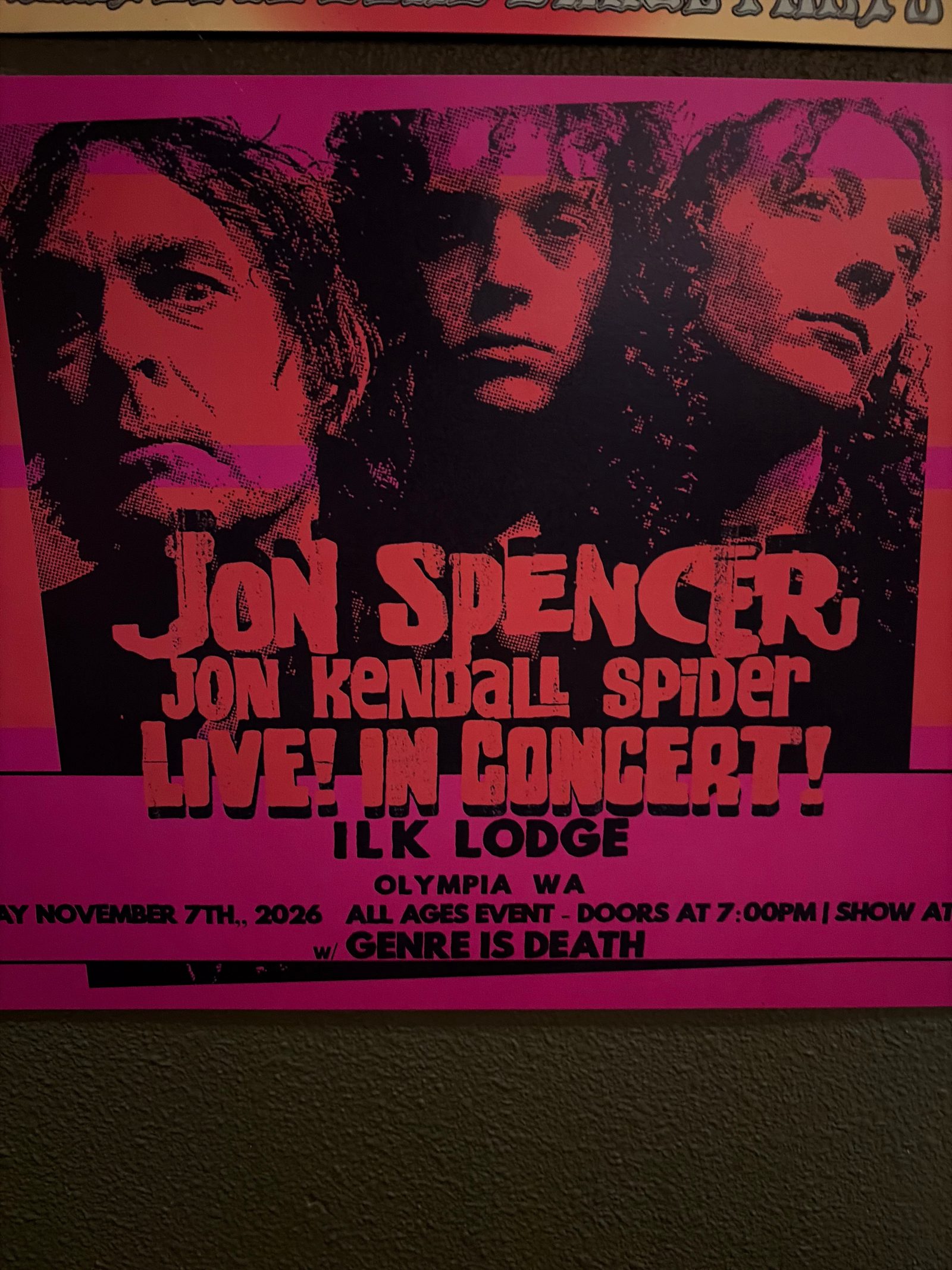Flyer for JON SPENCER JON Kendall Spider LIVE! IN CONCERT!
